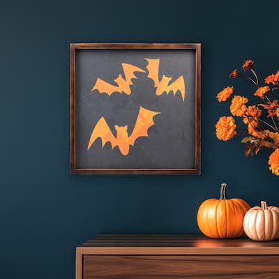 15.75" Framed Halloween Wall Decor with Orange Bat Silhouettes