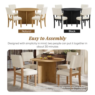 Farmhouse Modern 5-Piece Round Dining Table Set with 4 Chairs,Dining Table with Chair