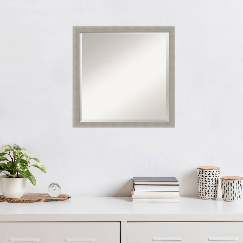 Woodgrain Stripe Beveled Wood Framed Wall Mirror