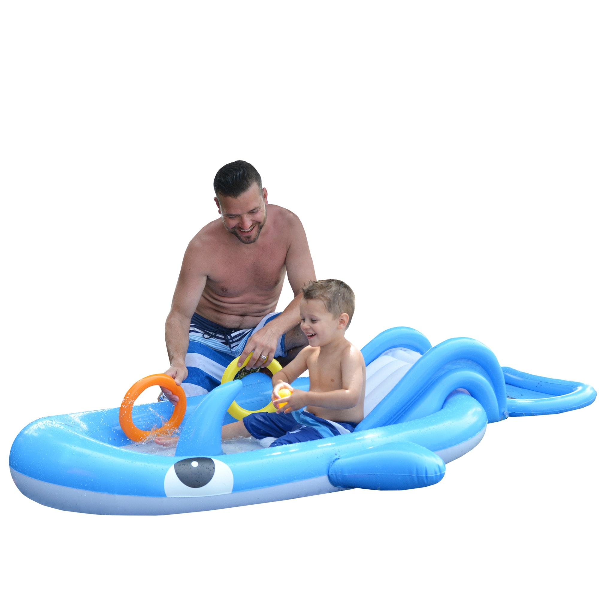 Pool Central Inflatable Childrens Whale Shaped Interactive Play Pool 6.75 Blue And White Blue