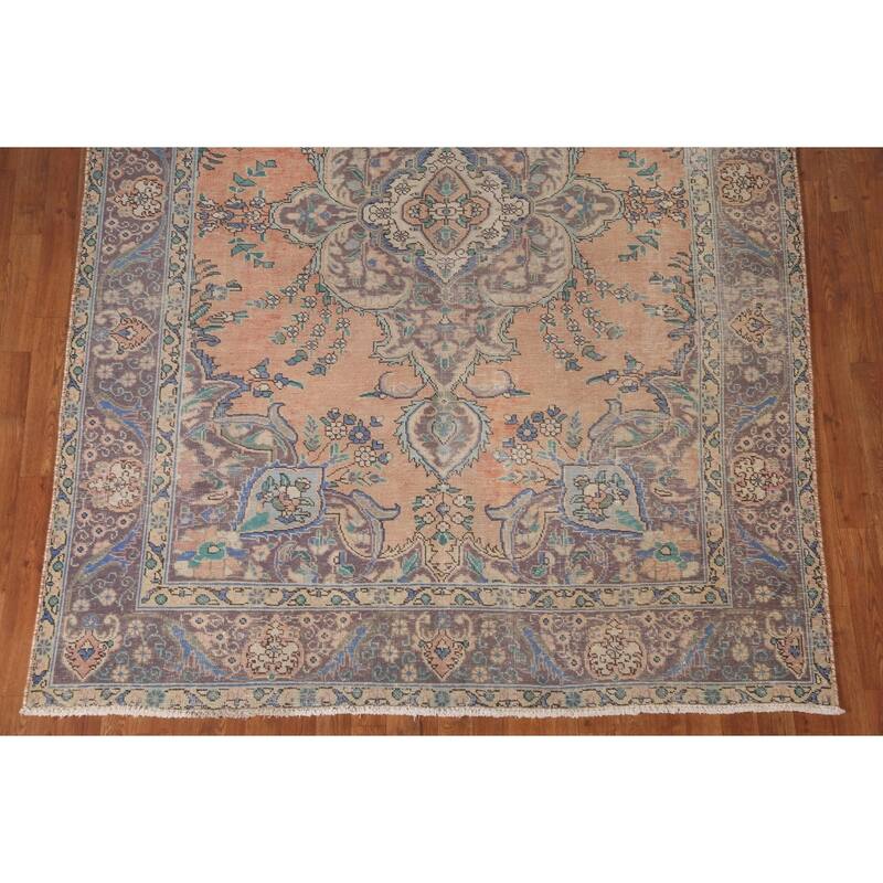 Distressed Tabriz Persian Vintage Rug Handmade Bedroom Wool Carpet - 6'5" x 9'3"