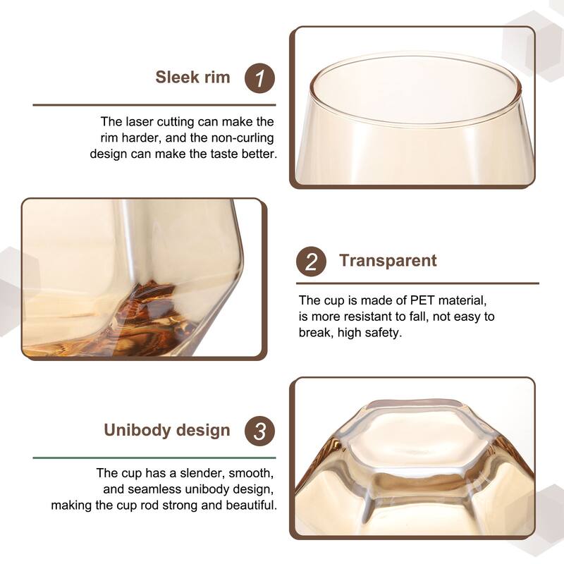 2pcs Diamond Whiskey Glasses 10oz Wine Glasses Stemless