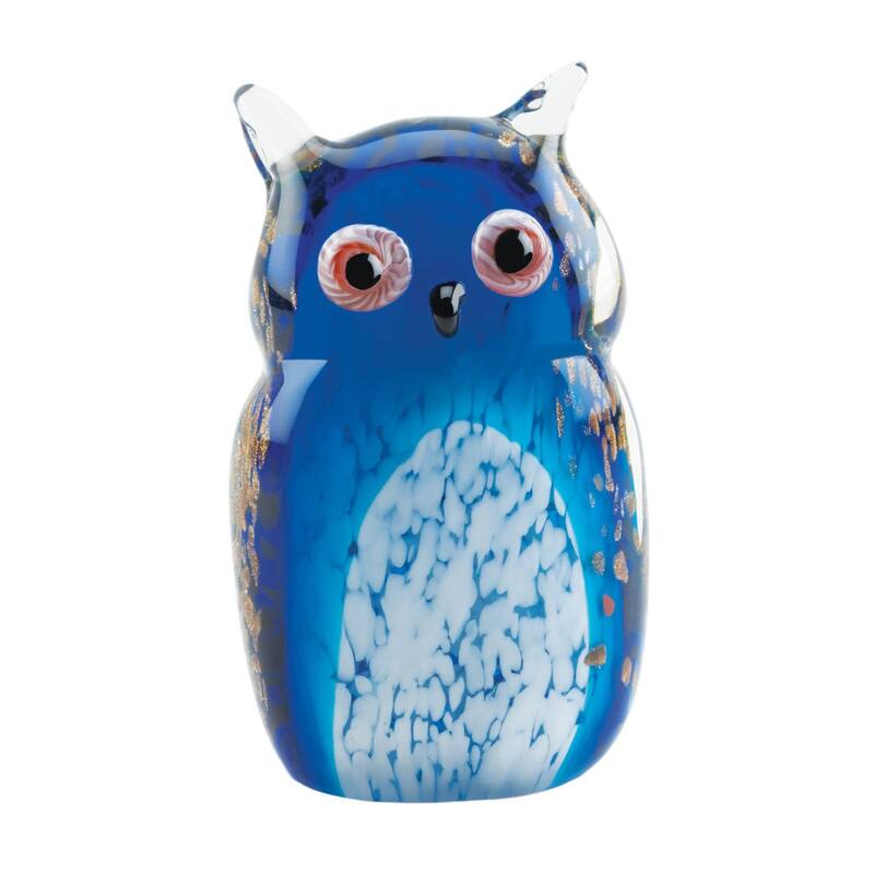 7.5" Blue and White Standing Owl Art Outdoor Statue