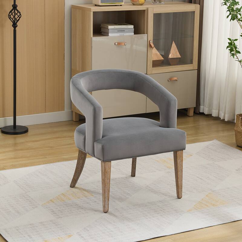 Roomfitters Barrel Accent Chair, Open Back Upholstered Dining Chair with Weathered Wood Legs for Dining Room or Living Room - Light Gray
