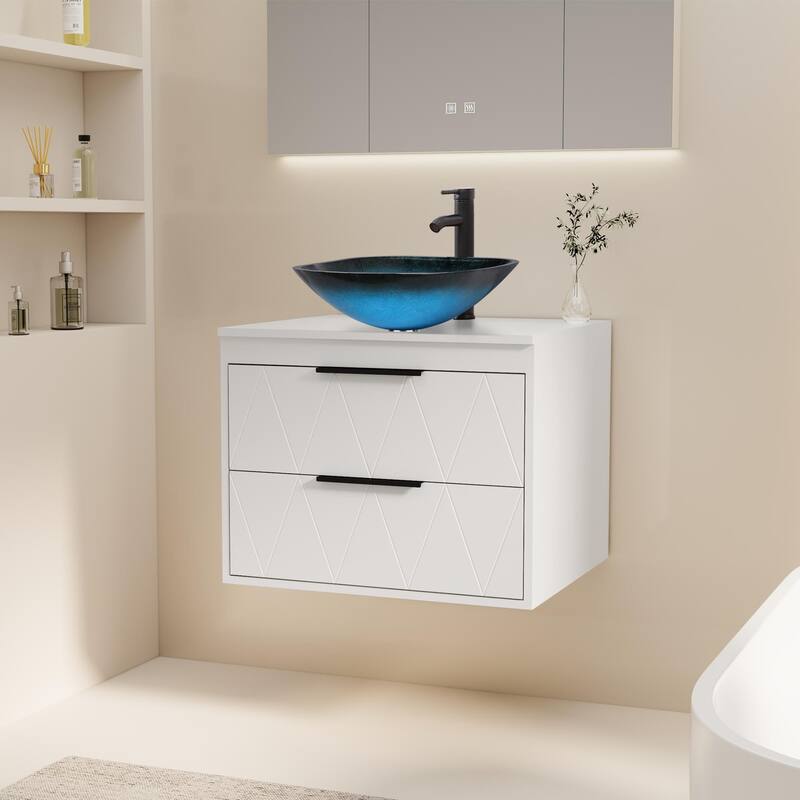 Modern Wall Mounted Bathroom Vanity Set with Vessel Sink & Faucet