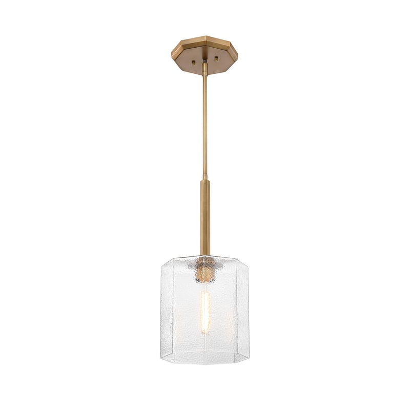 Haven 60 Watt 1-Light Old Satin Brass Geometric Pendant Light with Clear Rippled Glass Shade - 22