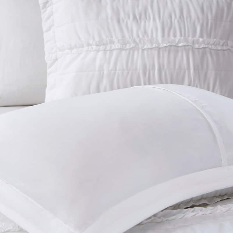 Madison Park Celeste 4 Piece Microfiber Reversible Ruffle Quilt Set with Throw Pillow