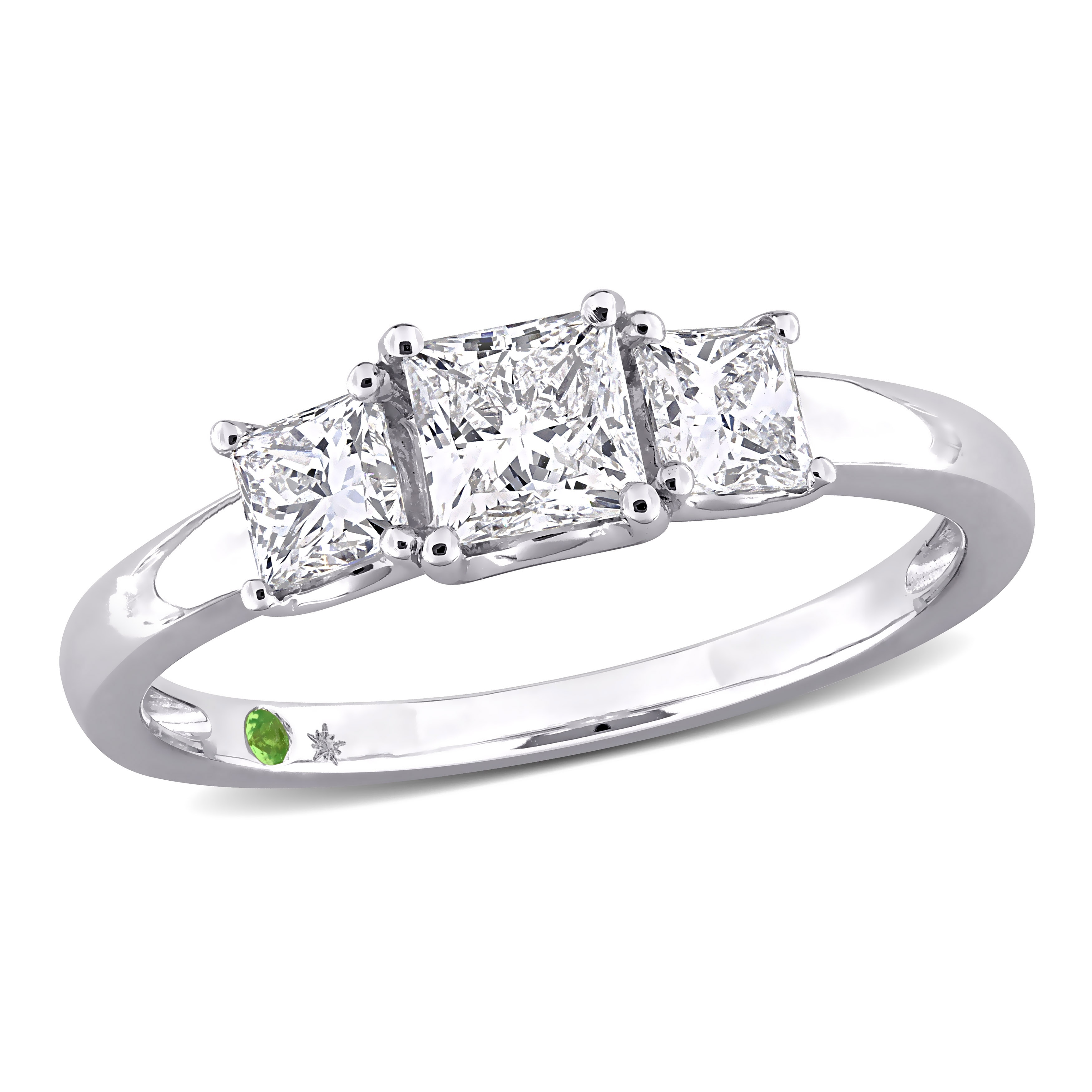 Miadora 1ct TDW Princess-Cut Lab-Grown Diamond and Tsavorite Accent Three-Stone Ring in 14k White Gold