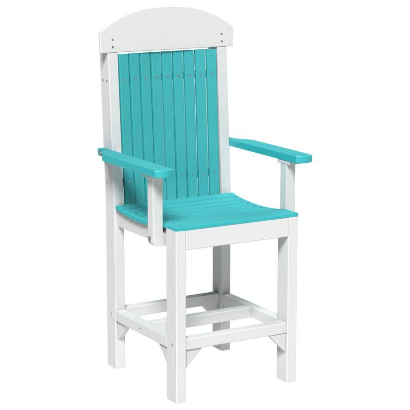 Set of 4 Poly Lumber Classic Dining Chairs - Arm Chair - Aruba Blue & White - Counter Height