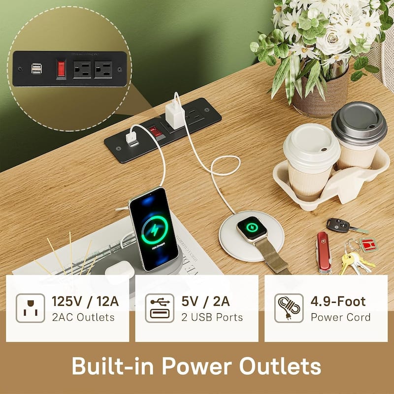 Rattan Nightstand for Bedroom Charging Station USB Ports LED Lights