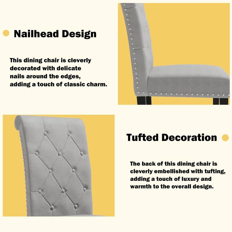 High-Back Tufted Nailhead Upholstered Dining Chairs (Set of 4)