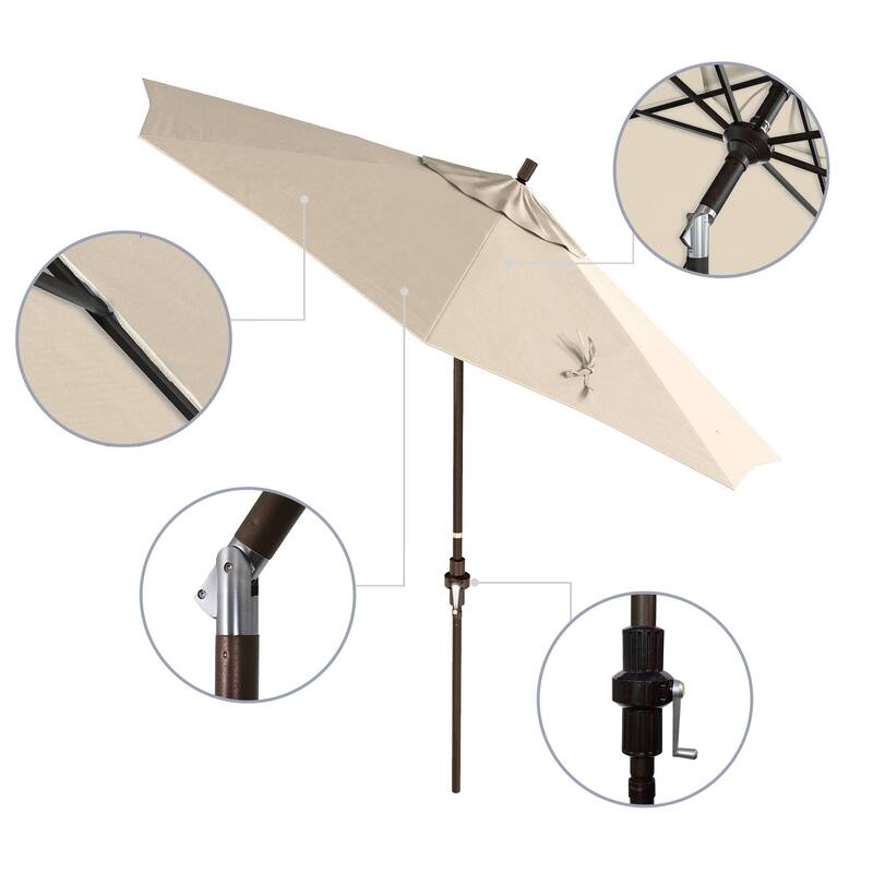 California Umbrella 9' Rd. Aluminum Market Umbrella, Deluxe Crank Lift with Collar Tilt, Bronze Frame Finish, Olefin Fabric