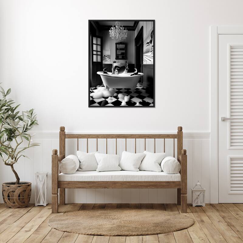 Penguin Spa Day by Niky Rahner Framed Canvas Wall Art