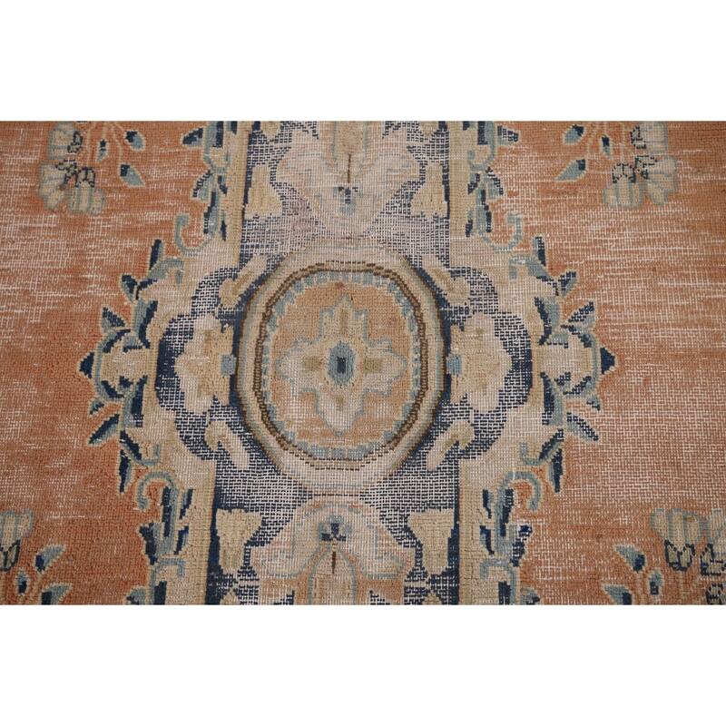 Distressed Kerman Vintage Persian Area Rug Handmade Wool Carpet - 6'4" x 8'11"