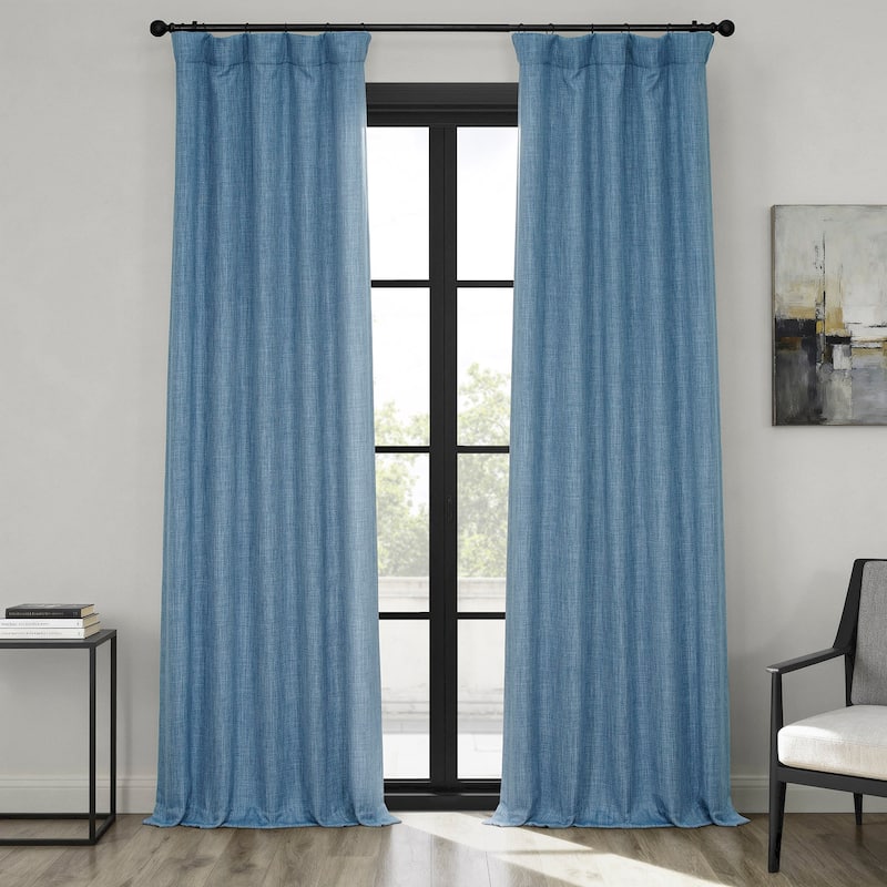 Exclusive Fabrics Textured Faux Linen Room Darkening Curtains for Bedroom & Living Room Curtains (1 Panel) - 50 X 84 - Denim