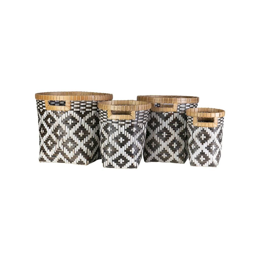 Natural Handmade Black & White Bamboo Baskets (Set Of 4) by East at Main
