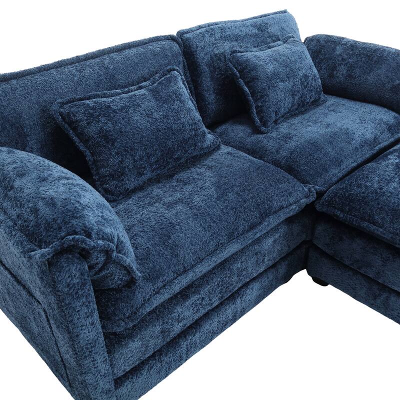 Chenille Double Sofa with Footstool, Removable Arms