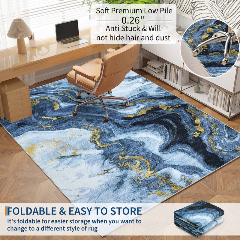 Modern Washable Area Rugs Abstract Living Room Rug Soft Low Pile Non-Slip Rugs for Bedroom Dining Room Home Office
