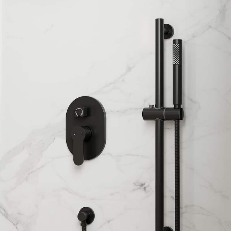 GRANDJOY Dual Heads Shower System 10" and 6" Wall Mount Rainfall Round Shower Faucet Handheld Shower Spray with Slide Bar