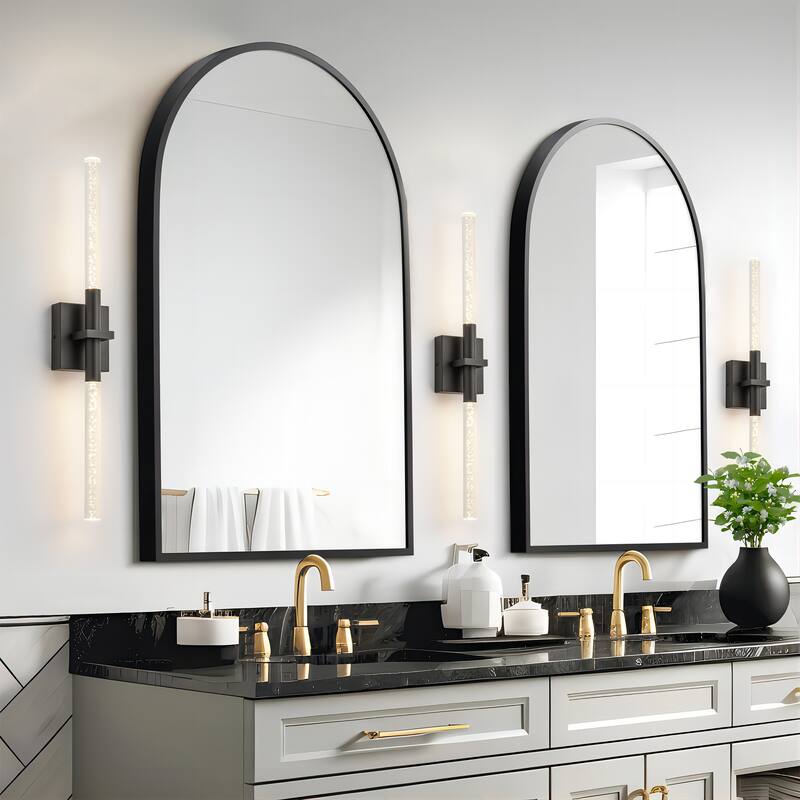 1-Light Modern Linear Black/Gold Integrated LED 3000K Warm Light Bathroom Vanity Light Bar - 4.3 in. W x 27.5 in. H x 3.7 in. D