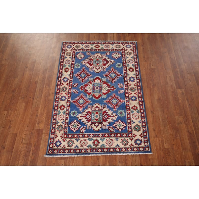 Blue Kazak Oriental Foyer Rug Handmade Wool Carpet - 3'4" x 5'1"
