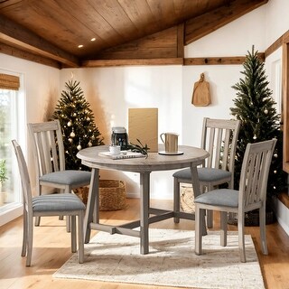 5-Piece Round Extendable Dining Table Set With 4 Dining Chairs for Home ...