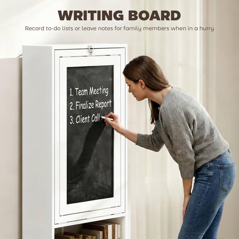 HOMCOM Convertible Folding Desk with Blackboard and Side Shelf Multi-Function Computer Office Workstation