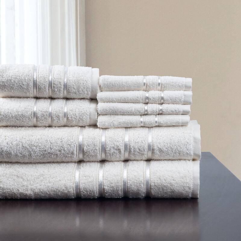 Plush Bathroom Towels - 8-Piece 100% Cotton Towel Set by Lavish Home (White)