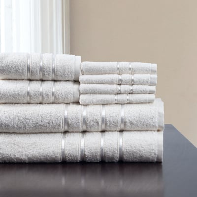 Plush Bathroom Towels - 8-Piece 100% Cotton Towel Set by Lavish Home (White)