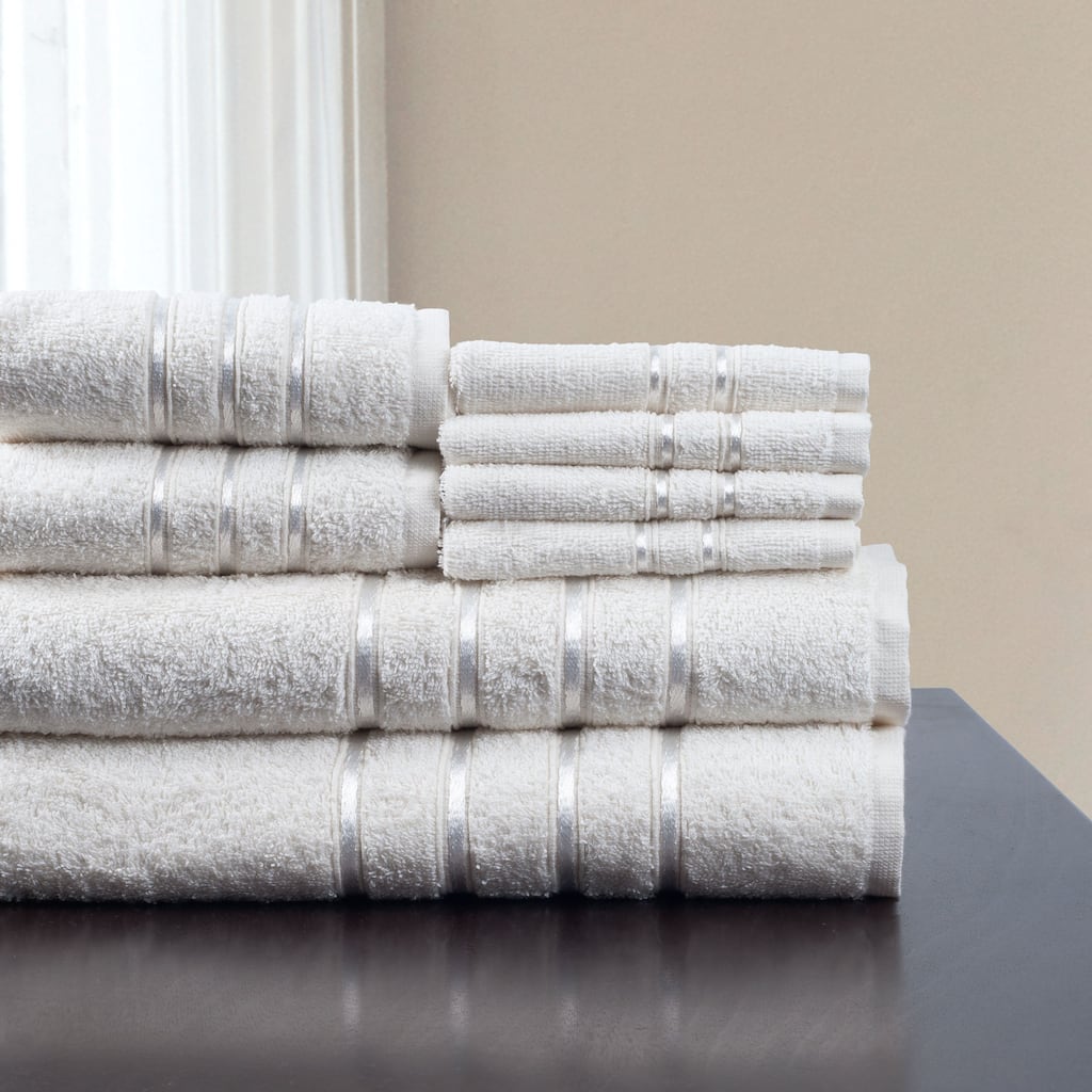 Plush Bathroom Towels - 8-Piece 100% Cotton Towel Set by Lavish Home (White)