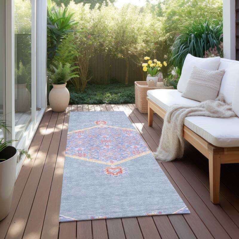 Machine Washable Indoor/ Outdoor Traditional Chantille Rug - Denim - 2'3" x 7'6"