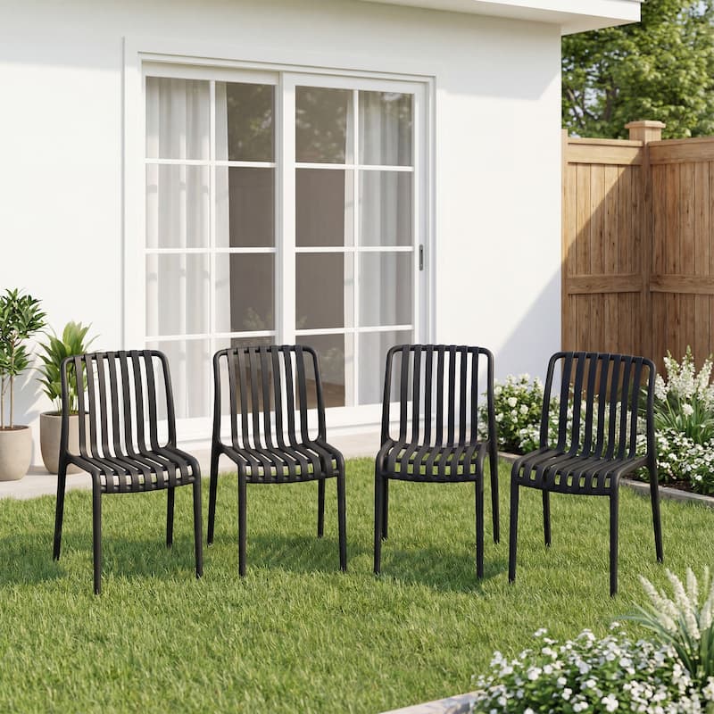 Outdoor Stackable Plastic Chairs Dining Chair Set 4-Piece Lightweight - Black