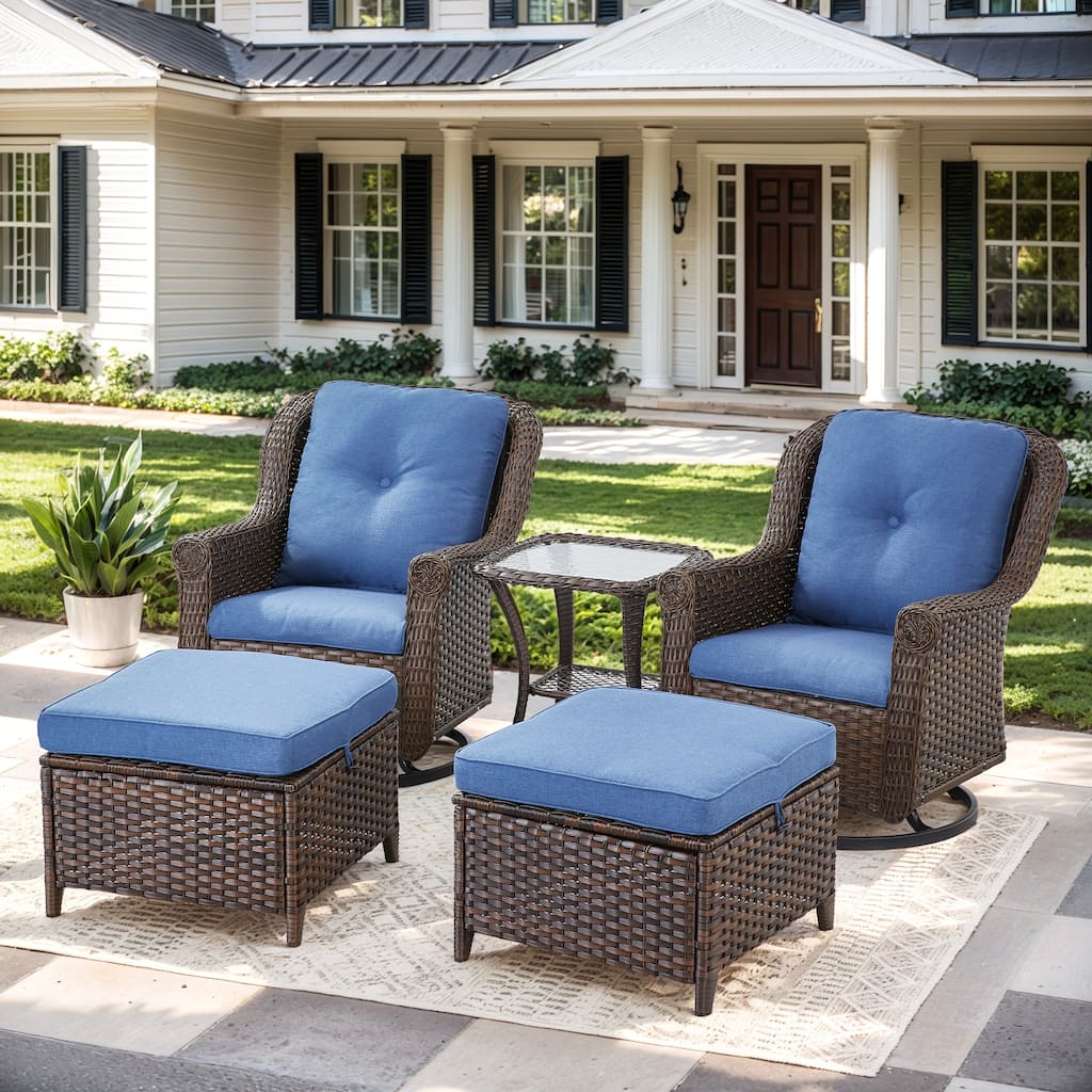 Patio Swivel Chairs Table 2 Ottomans Brown - Blue