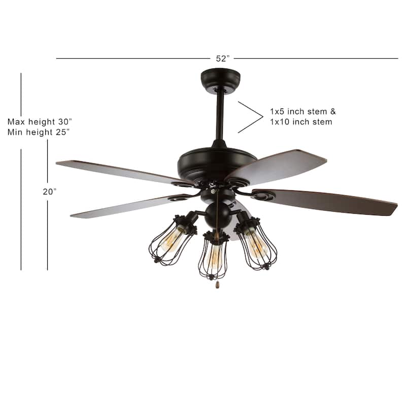 Zara 52" Caged 3-Light Metal/Wood LED Ceiling Fan, Black by JONATHAN Y