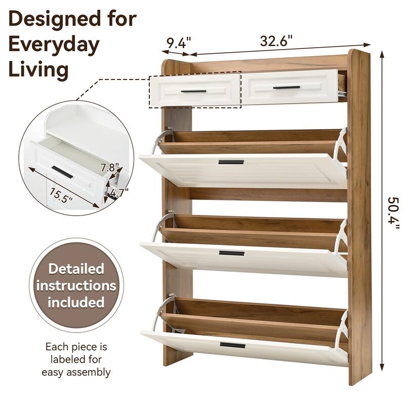 32.6" Modern Shoe Cabinet with 2 Drawers and 3 Flip Doors, Large Capacity Shoe Storage Organizer for Entryway or Hallway