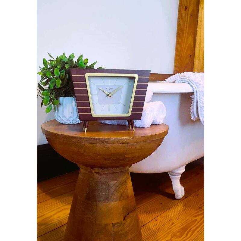 Wooden Frame Retro-Style Table Clock - 8" - Brown and Gold