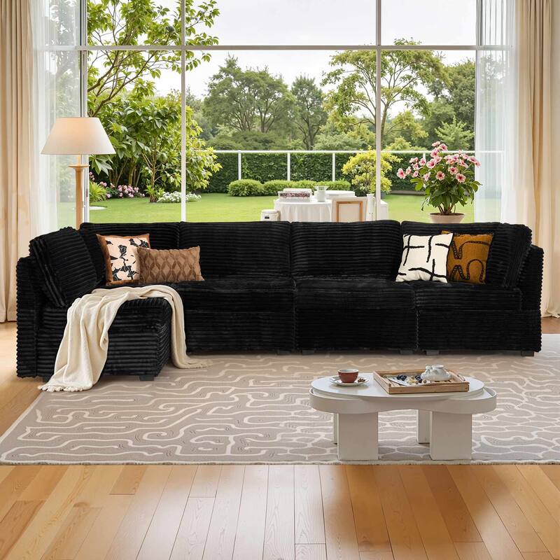 OVIOS Long Plush Deep Seat Indoor Sofa - Plush Black