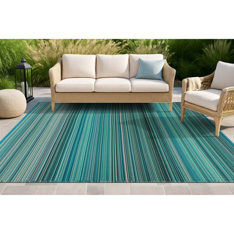 Contemporary Stripe Reversible Plastic Outdoor Rugs - 5' X 7'