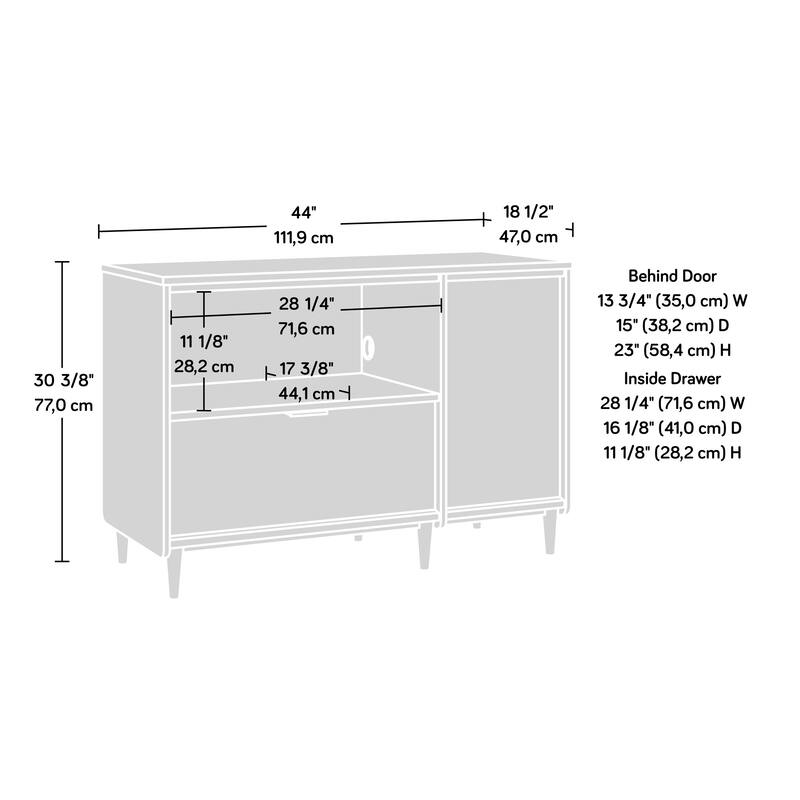 Wood Credenza for TVs up to 46" with Concealed Storage, Brown - 44.06" W x 18.50" D x 30.32" H
