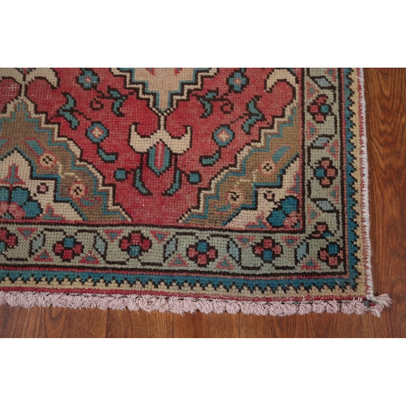 Pink Geometric Tabriz Persian Accent Rug Handmade Wool Carpet - 3'2" x 4'9"