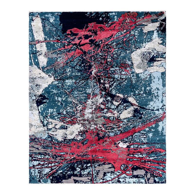 Ikat One-of-a-Kind Hand-Knotted Area Rug, Blue - 8' 2" x 10' 1"