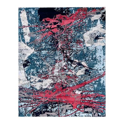 Ikat One-of-a-Kind Hand-Knotted Area Rug, Blue - 8' 2" x 10' 1"