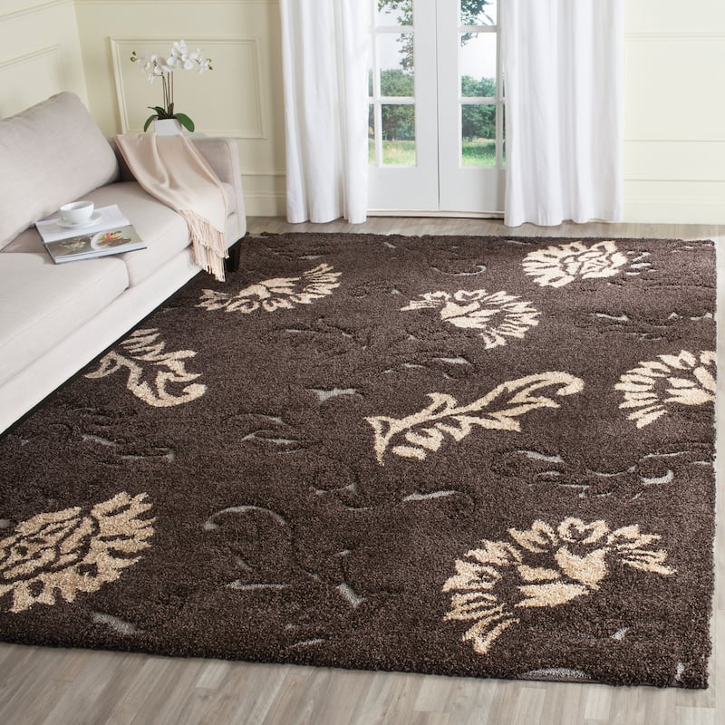 SAFAVIEH Florida Shag Katherine Floral 1.2-inch Thick Rug - 6' x 9' - Dark Brown/Smoke