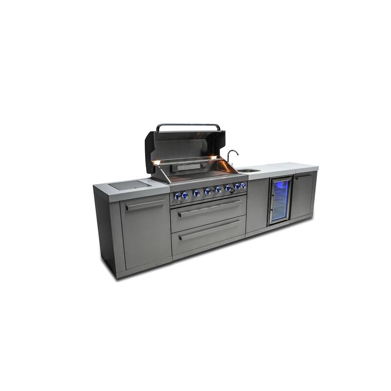 Mont Alpi MAi805-BEV 44-inch 6-Burner 115000 BTU Stainless Steel Outdoor Kitchen Gas Barbecue Island Grill with Beverage Center