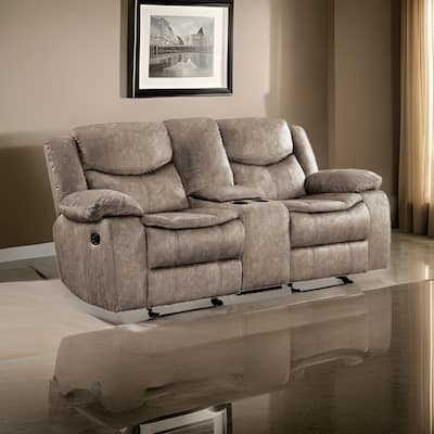 Joe 79 Inch Manual Dual Glider Recliner Loveseat, Console, Brown Microfiber