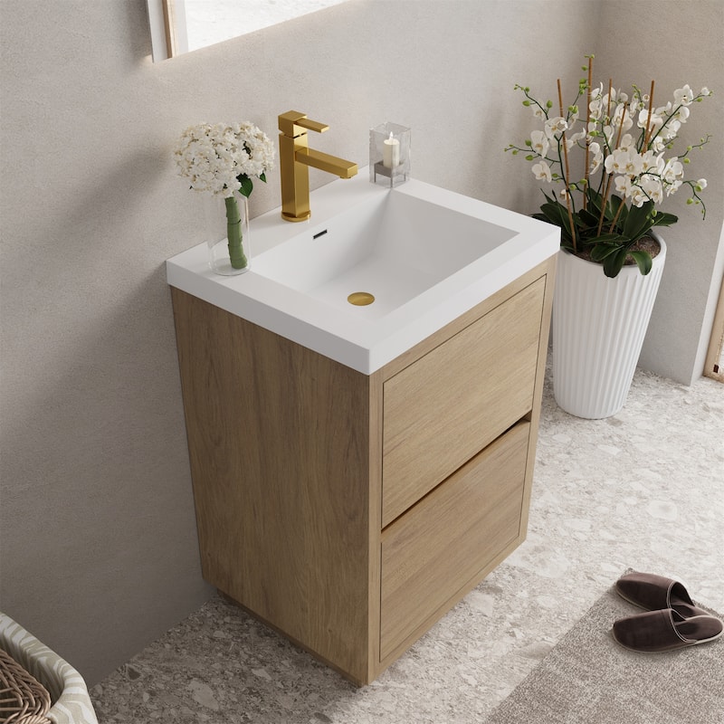 24" Bathroom Vanity with Stone Resin Countertop and Soft Close Drawers