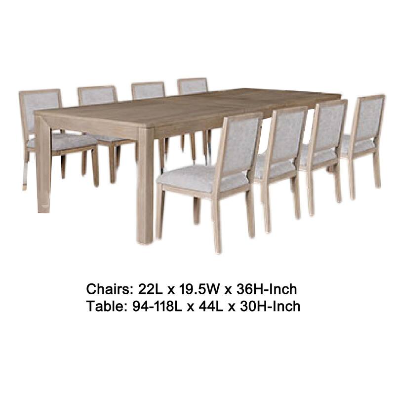Kizie 9pc Dining Table Set, 94-118 Inch Extendable, Tawny Brown Chairs