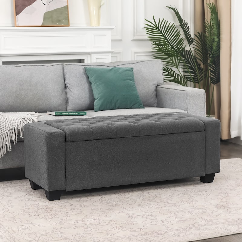 Adeco Rectangle Storage Ottoman Bench for Living Room, Bedroom