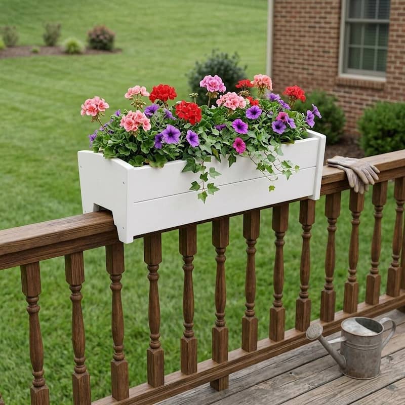 HomeRoots 8" X 24" White Heavy Duty Plastic Rectangular Railing Planter -  Overstock - 44142100