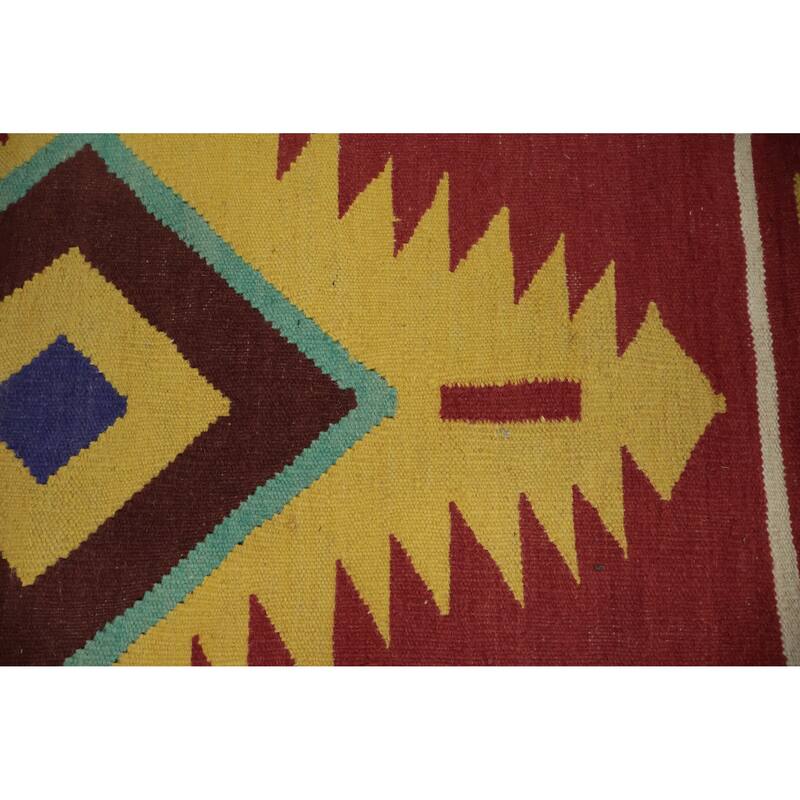 Hand Woven Oriental 100% Wool Carpet Southwestern Tribal Oranges & Rust Kilim Area Rug - 9' 7'' X 8' 2''
